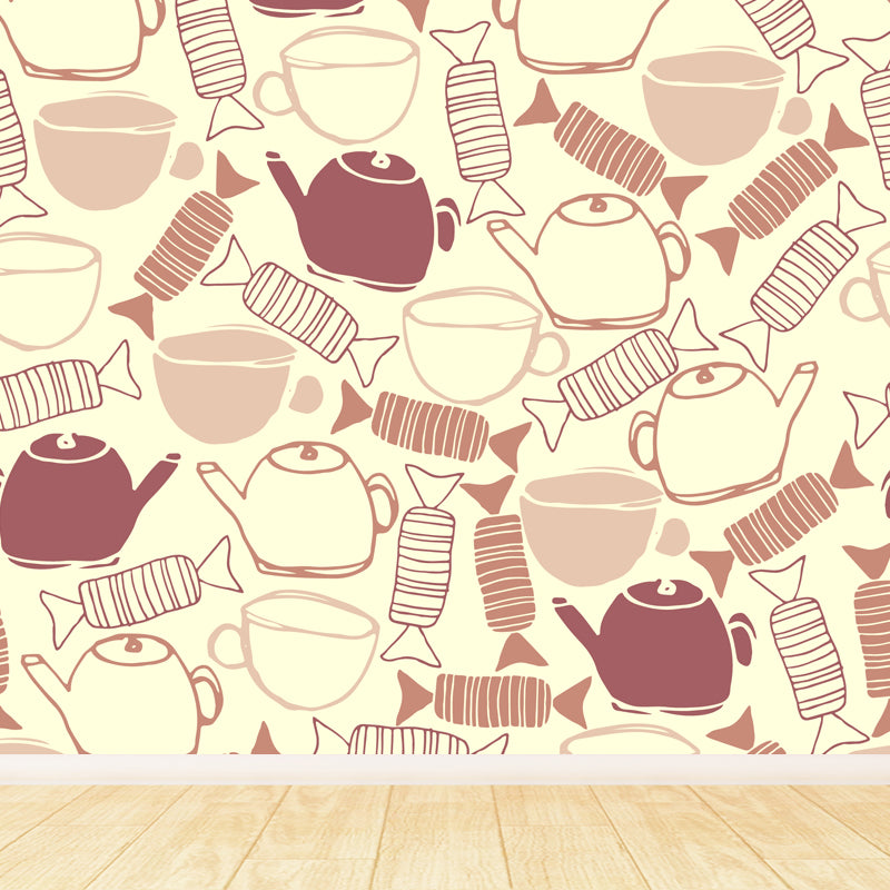 Illustration Flower Foliage Mural for House Interior, Soft Color, Custom Size Available