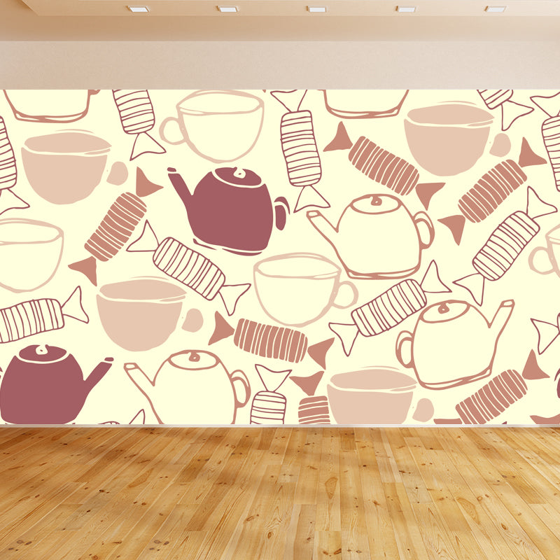 Illustration Flower Foliage Mural for House Interior, Soft Color, Custom Size Available