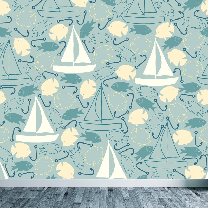 Mixed Pattern Wallpaper Mural Cartoon Non-Woven Fabric Wall Art for Boys Bedroom