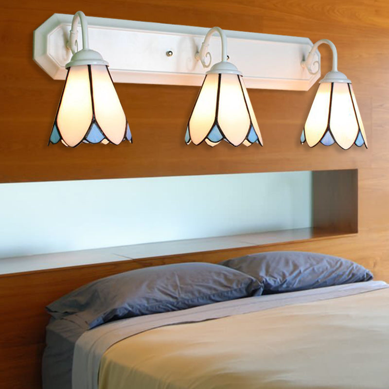 3 Lights Wall Mounted Lighting Tiffany Lily White Glass Sconce Light for Bedroom