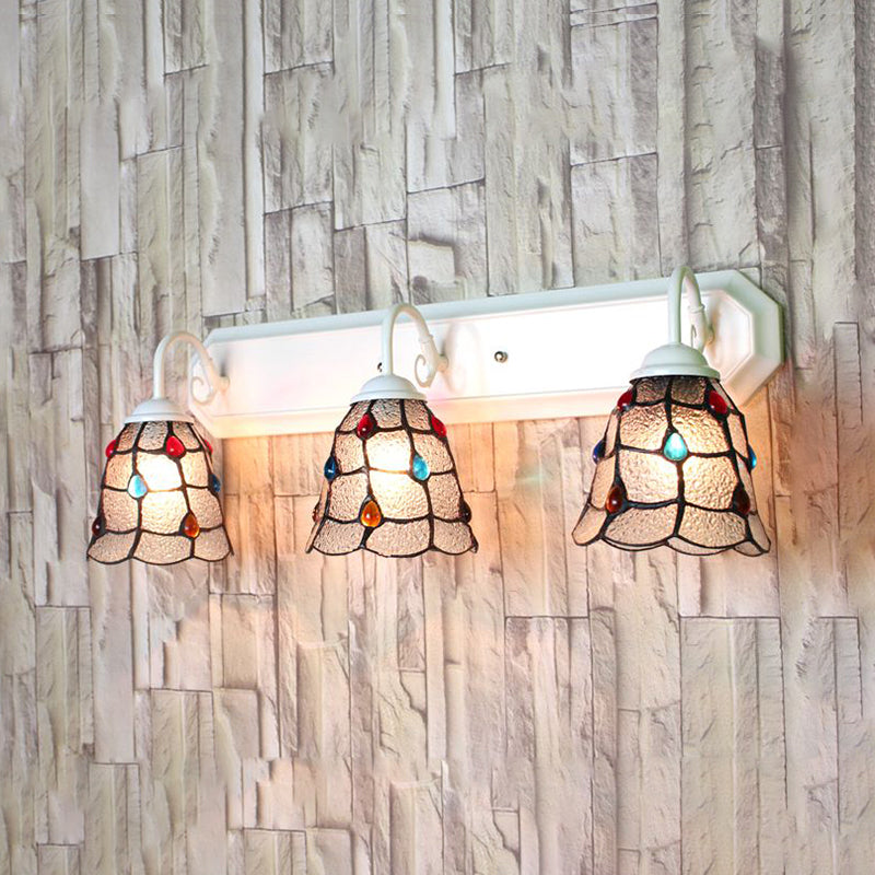Clear Dimple Glass Flared Sconce Light Tiffany 3 Heads White Wall Mounted Light Fixture