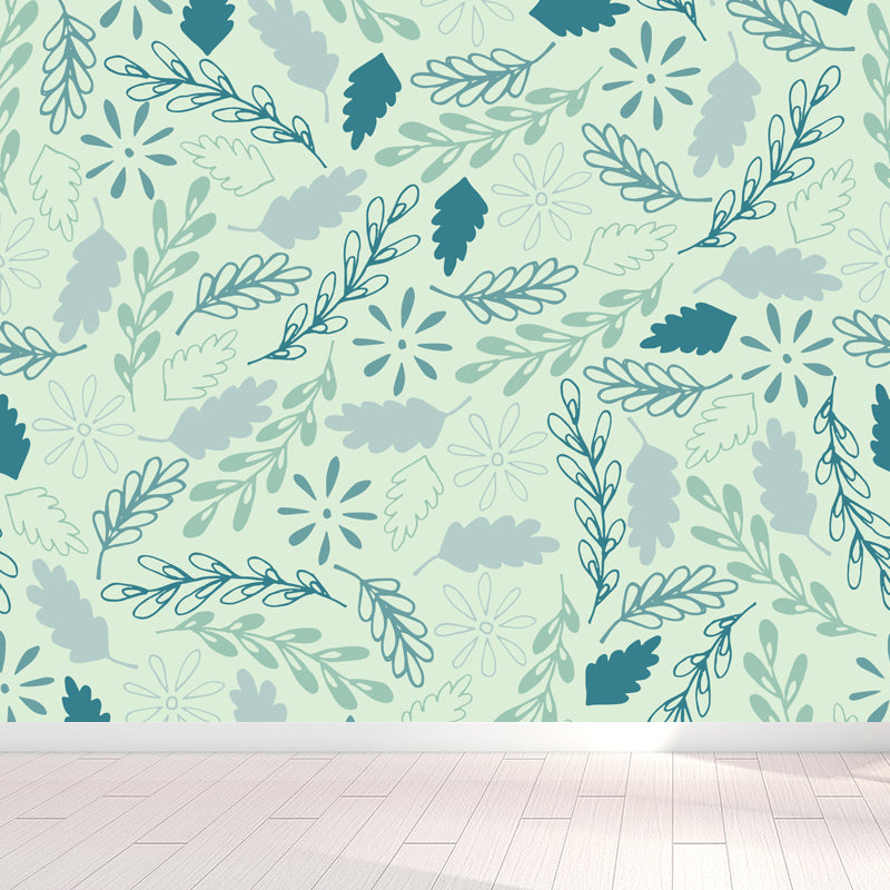 Botanical Print Mural Wallpaper Pastel Color Contemporary Wall Covering for Bedroom