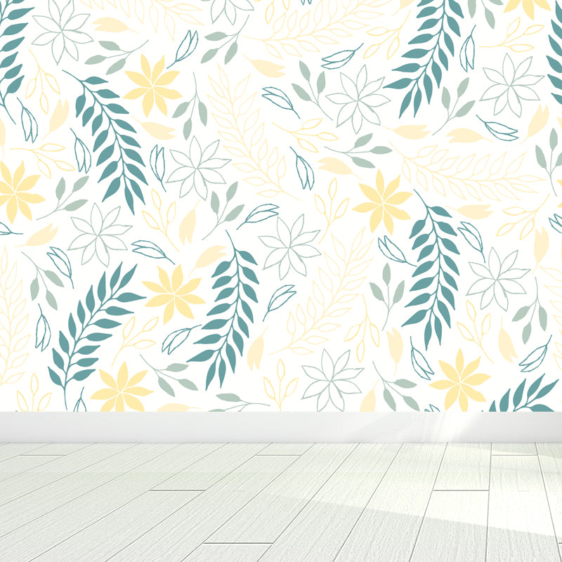 Botanical Print Mural Wallpaper Pastel Color Contemporary Wall Covering for Bedroom