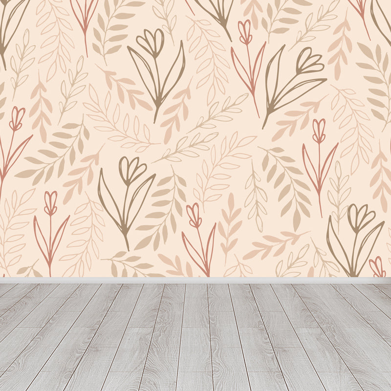 Botanical Print Mural Wallpaper Pastel Color Contemporary Wall Covering for Bedroom