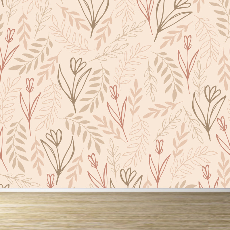 Botanical Print Mural Wallpaper Pastel Color Contemporary Wall Covering for Bedroom