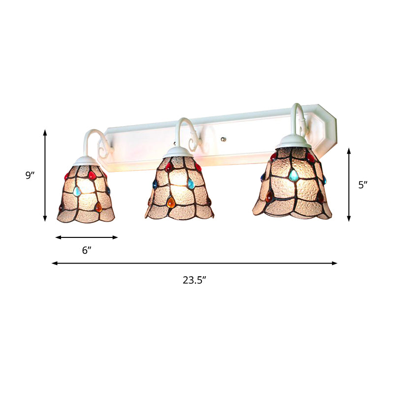 Clear Dimple Glass Flared Sconce Light Tiffany 3 Heads White Wall Mounted Light Fixture