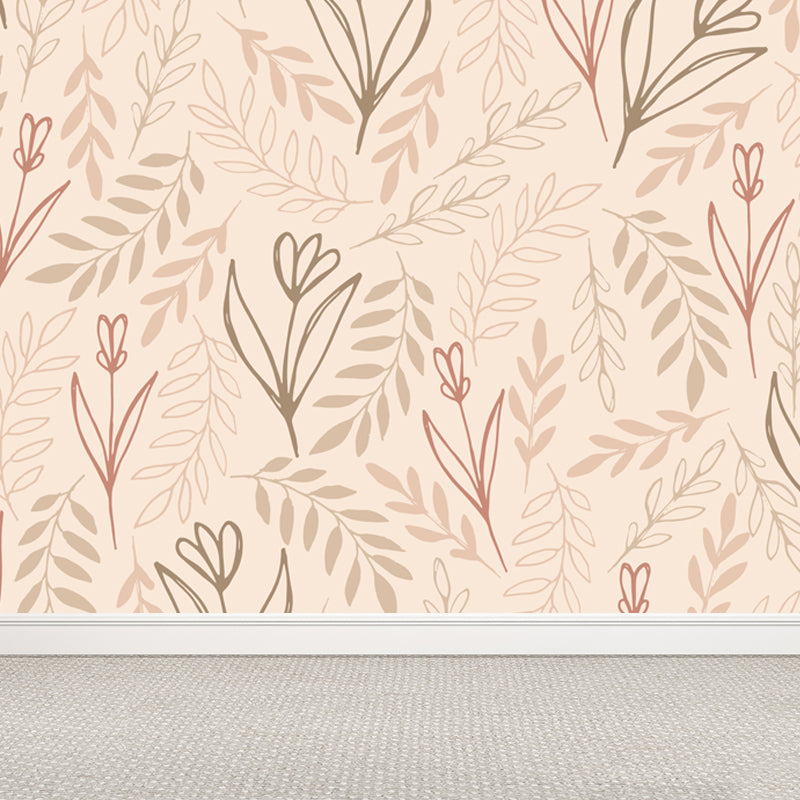 Botanical Print Mural Wallpaper Pastel Color Contemporary Wall Covering for Bedroom
