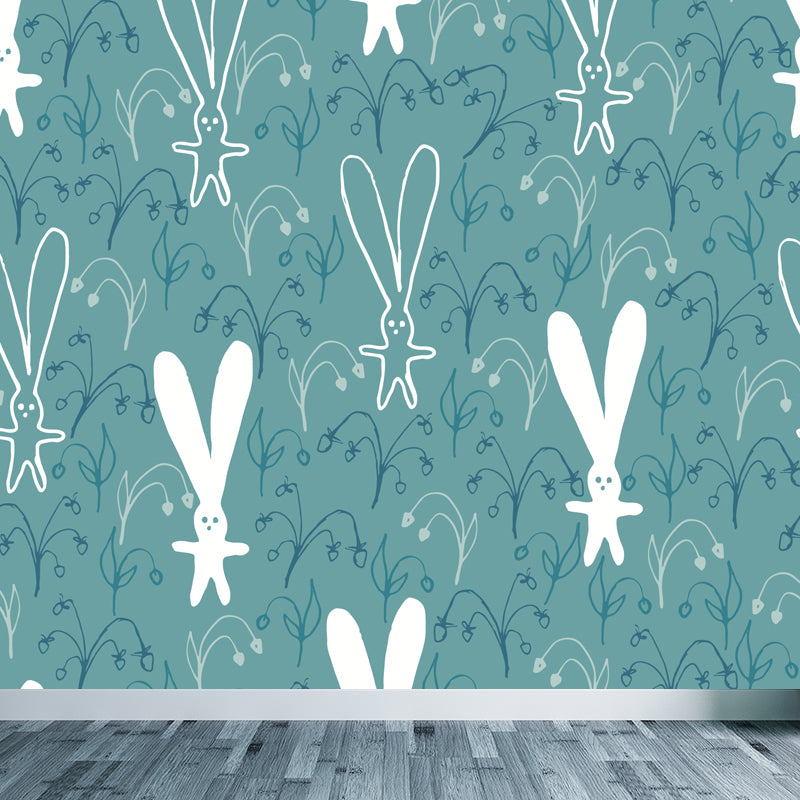 Illustration Leaves Pattern Wall Mural for Living Room, Pastel Color, Personalized