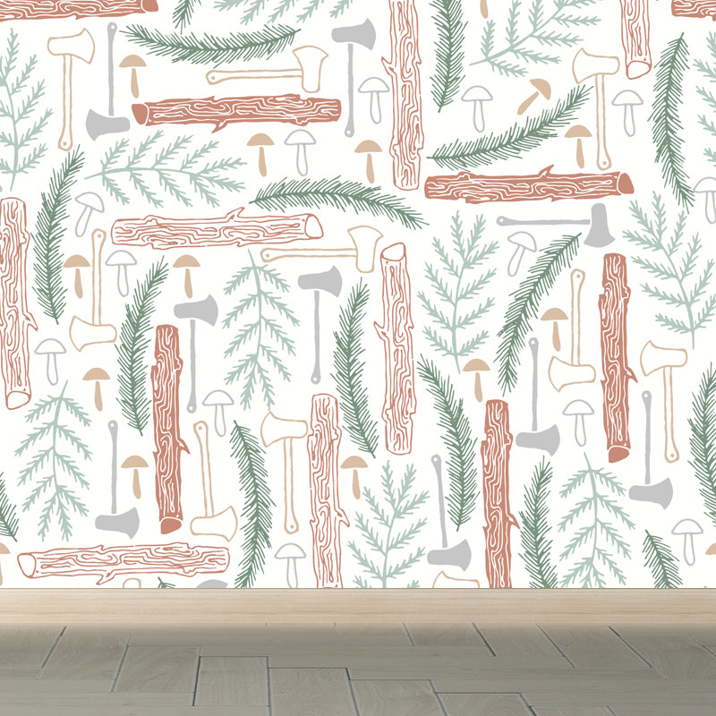 Illustration Leaves Pattern Wall Mural for Living Room, Pastel Color, Personalized