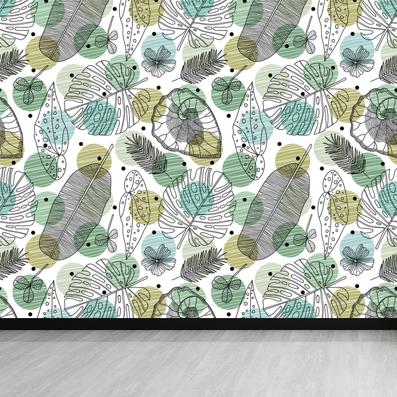 Contemporary Botanical Print Mural Decal Soft Color Dining Room Wall Covering, Custom