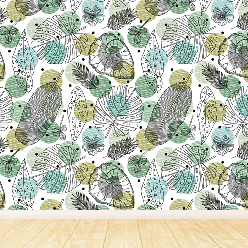 Contemporary Botanical Print Mural Decal Soft Color Dining Room Wall Covering, Custom