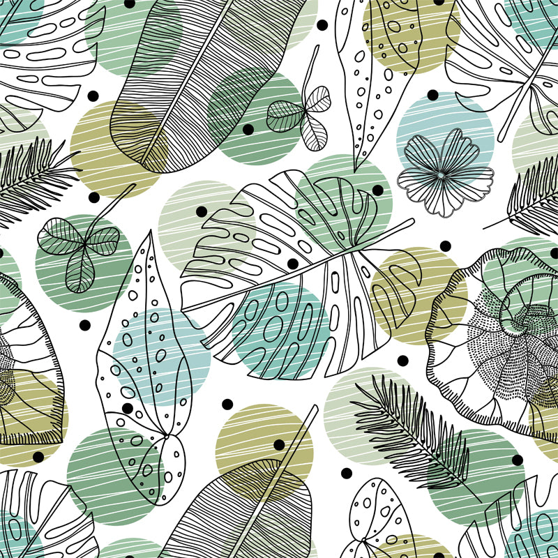 Contemporary Botanical Print Mural Decal Soft Color Dining Room Wall Covering, Custom