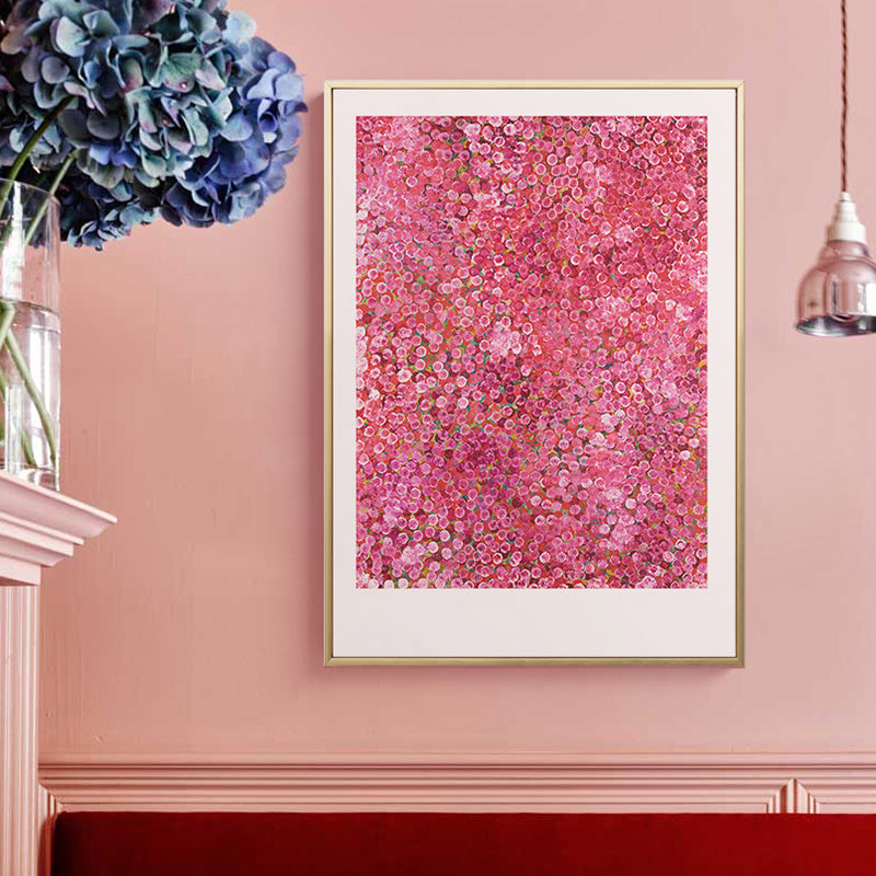 Country Illustration Flowers Art Print Canvas Textured Pink Wall Decor for Hallway