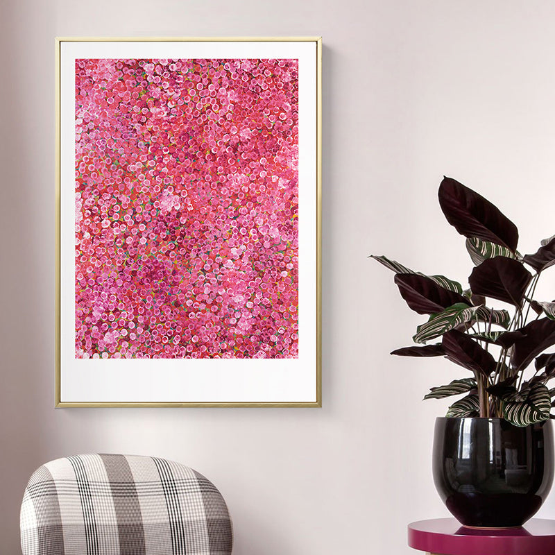 Country Illustration Flowers Art Print Canvas Textured Pink Wall Decor for Hallway