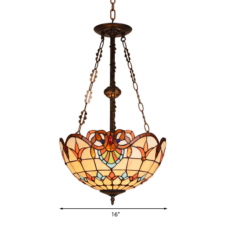Ciotola Luce Light Retro Style Retro Stated Glass 3 Teste Semi -Flush Aitura del soffitto per l'illuminazione camera da letto