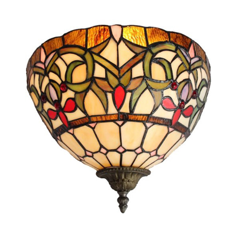 Rustic Bowl Wall Sconce Lighting Stained Glass 1 Bulb Wall Lighting in Multi Color for Staircase