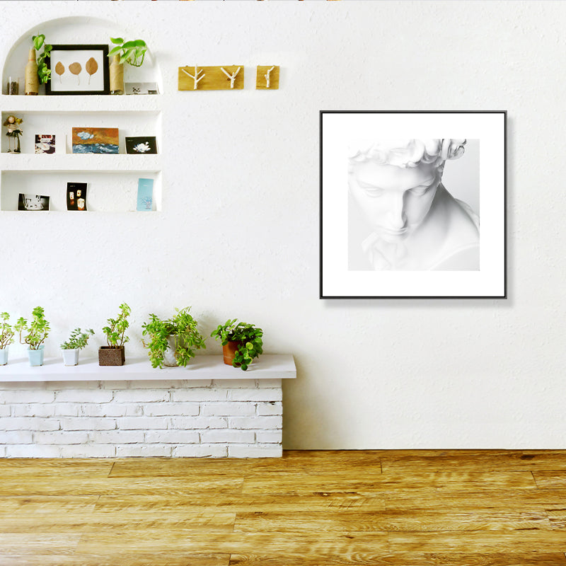 Minimalist Ancient Human Sculpture Canvas Light Color Textured Wall Art for Home