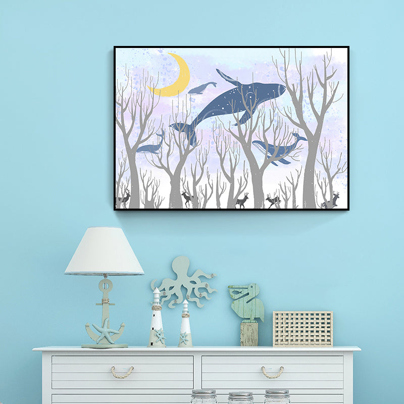 Toile imprimée de cerf sauvage pour enfants, décoration murale texturée de couleur claire pour salon