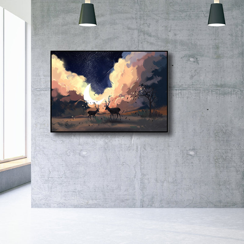 Children's Art Wild Deer Canvas Print Light Color Textured Wall Decor for Living Room
