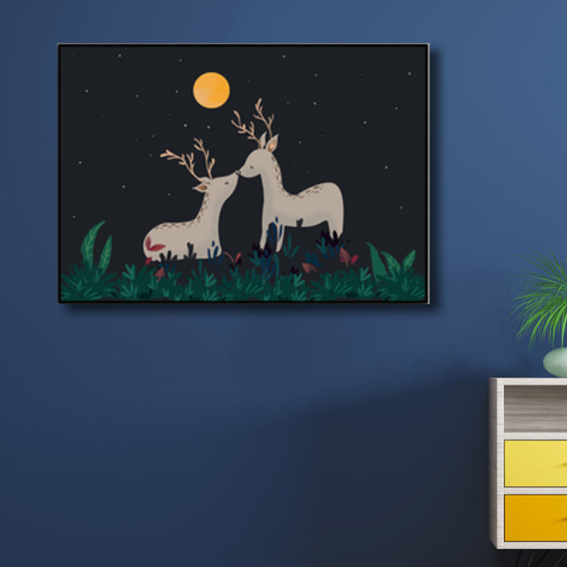 Toile imprimée de cerf sauvage pour enfants, décoration murale texturée de couleur claire pour salon