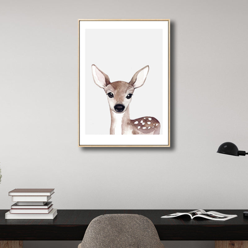 Kids Style Illustration Animal Canvas Art Light Color Textured Wall Decor for Living Room