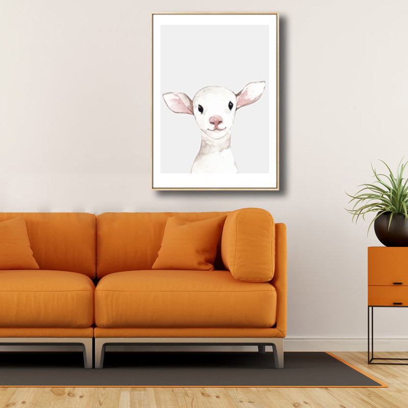 Kids Style Illustration Animal Canvas Art Light Color Textured Wall Decor for Living Room