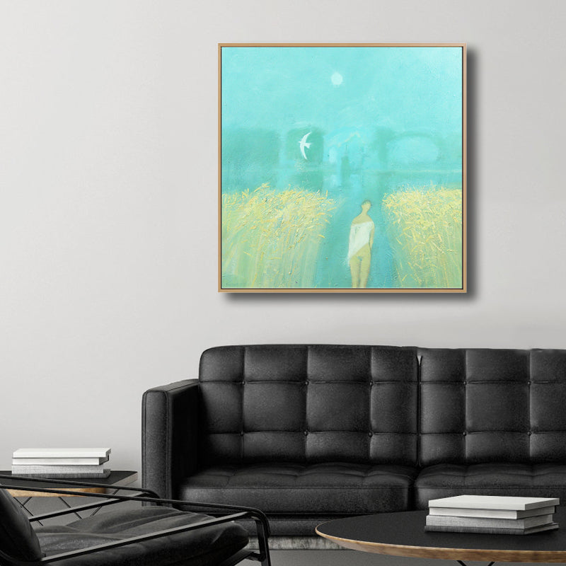 Textured Farm Field Painting Canvas Print Rustic Wall Art Decor for House Interior
