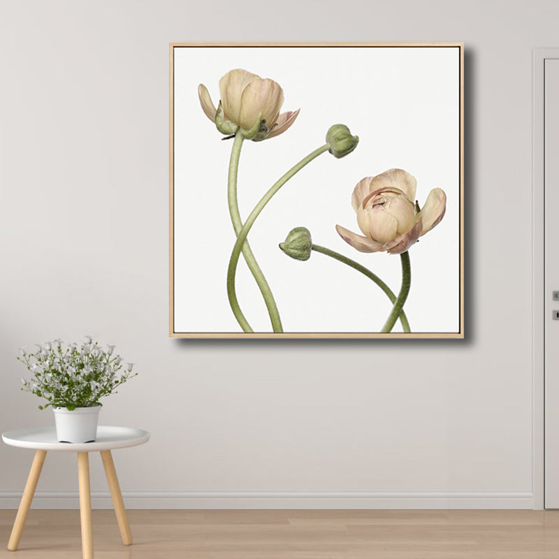 Rural Blossoming Flower Canvas Print Soft Color Textured Wall Art for Sitting Room