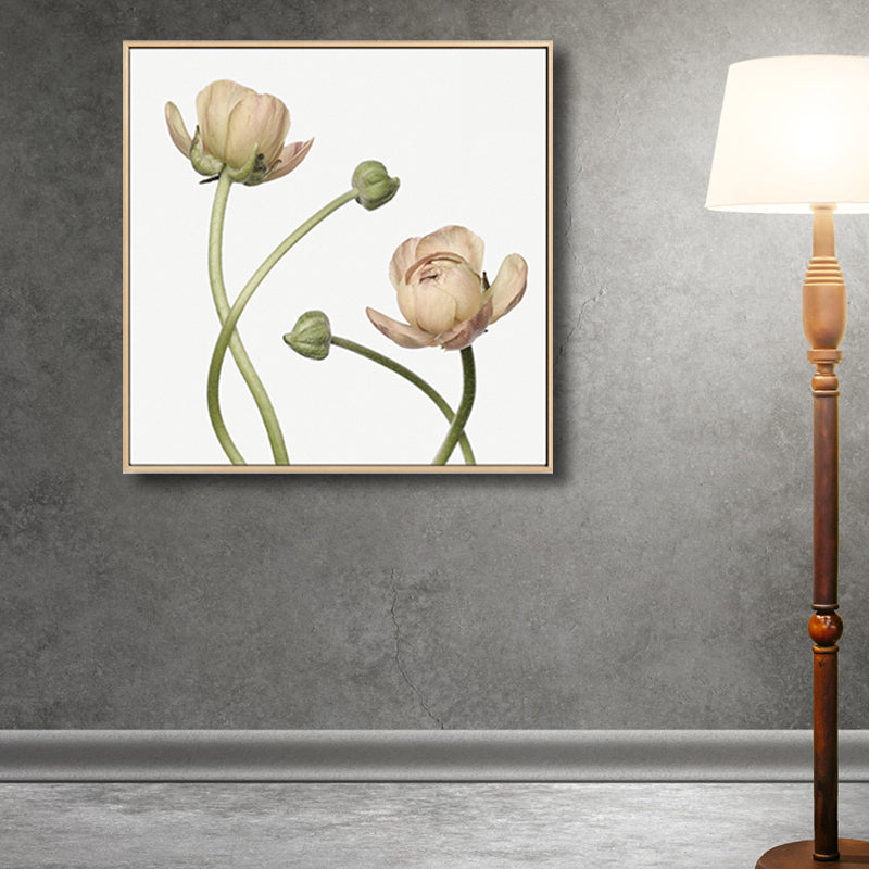 Rural Blossoming Flower Canvas Print Soft Color Textured Wall Art for Sitting Room