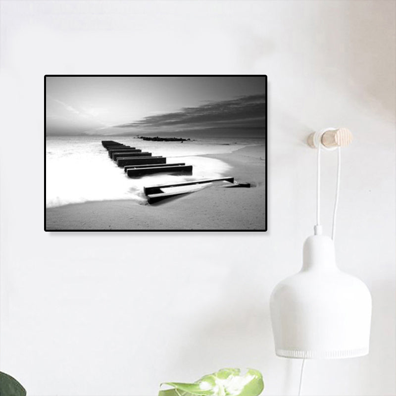 Photographie moderniste de paysage marin, toile imprimée texturée de couleur foncée, décoration murale pour la maison