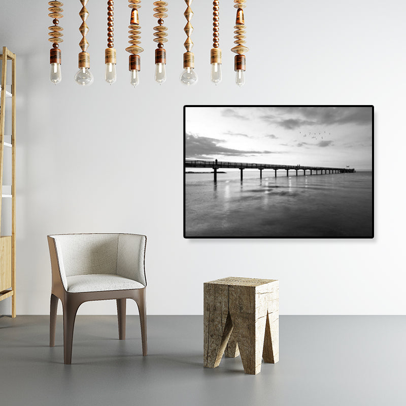 Photographie moderniste de paysage marin, toile imprimée texturée de couleur foncée, décoration murale pour la maison
