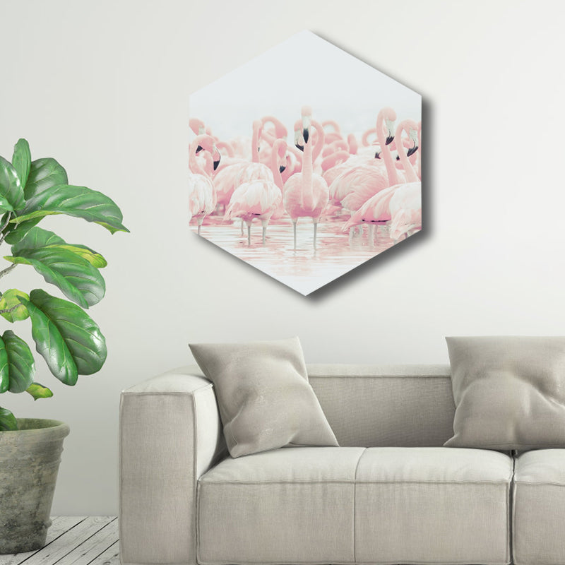 Flamingo Canvas Print House Interior Photography Tropical Animal Wall Art in Pink, Textured