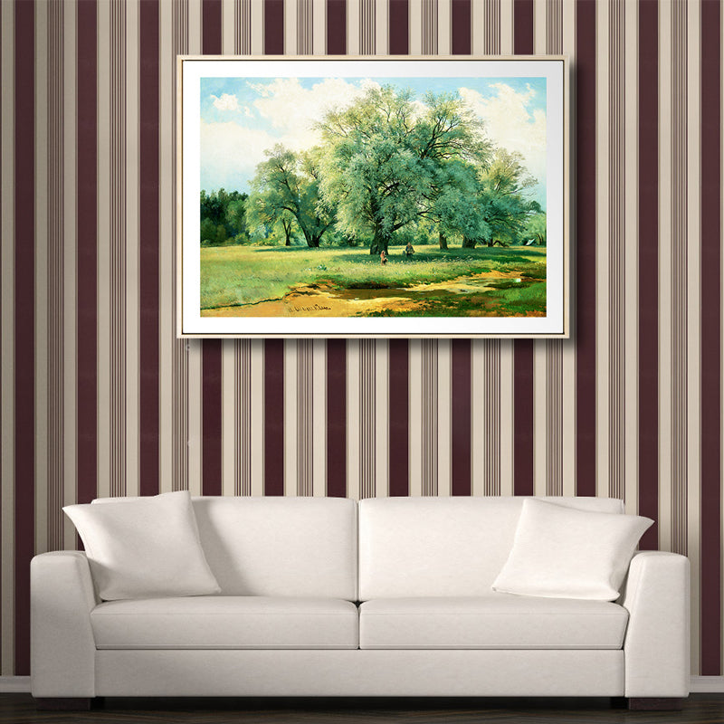 Park Scenery Wall Art Rustic Sunny Spring Canvas Print in Pastel Color for Living Room