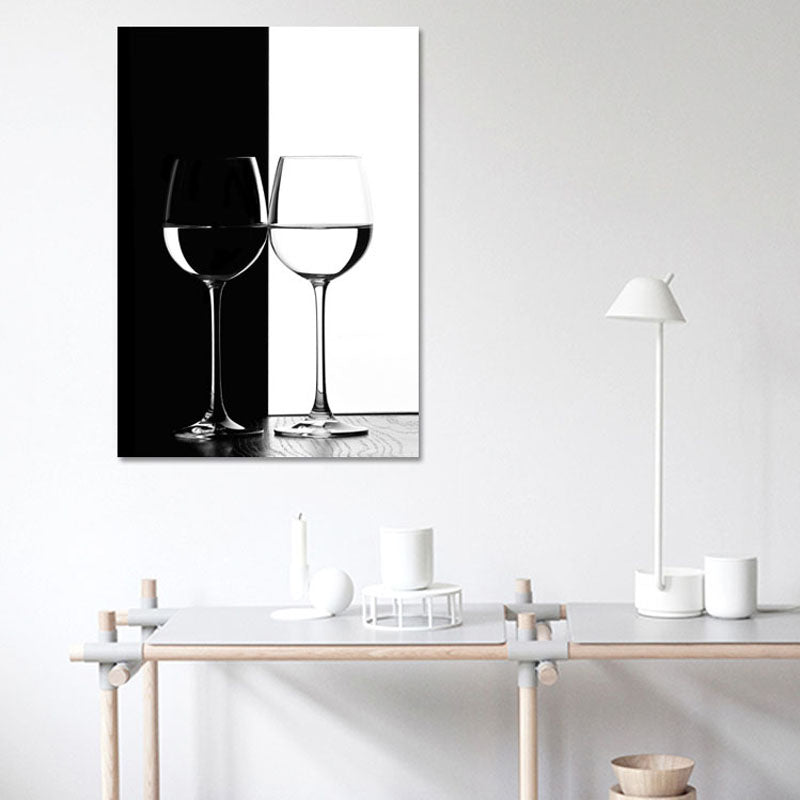 Wine Glasses Wall Art Modern Aesthetics Still Life Canvas Print in Dark Color for Kitchen