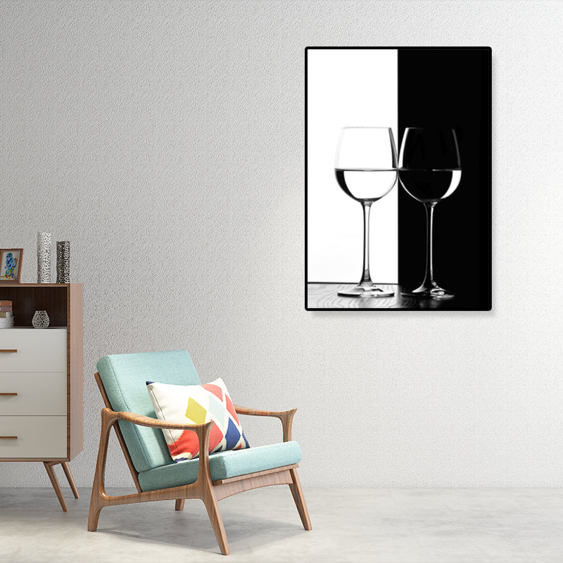 Wine Glasses Wall Art Modern Aesthetics Still Life Canvas Print in Dark Color for Kitchen