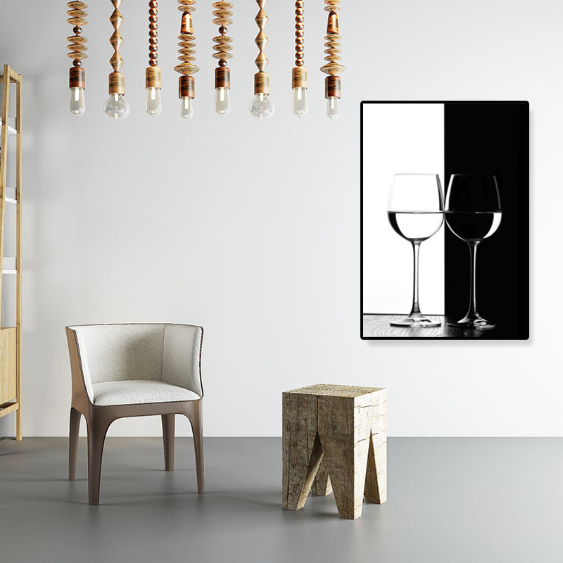 Wine Glasses Wall Art Modern Aesthetics Still Life Canvas Print in Dark Color for Kitchen