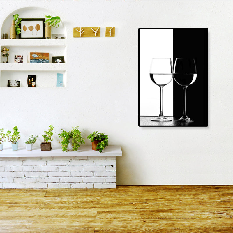 Wine Glasses Wall Art Modern Aesthetics Still Life Canvas Print in Dark Color for Kitchen