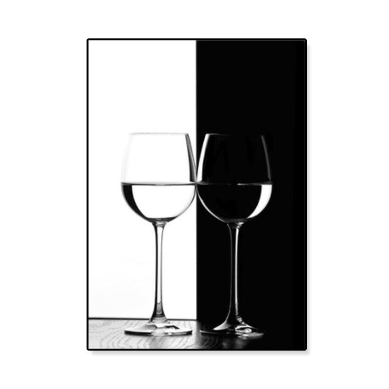 Wine Glasses Wall Art Modern Aesthetics Still Life Canvas Print in Dark Color for Kitchen