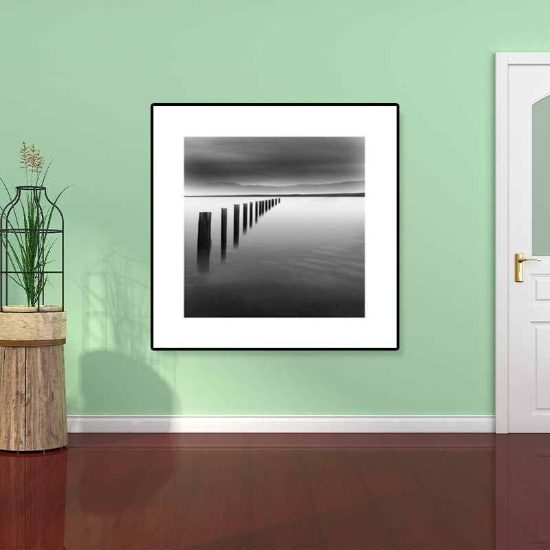 Textured Bridge Wall Art Decor Modern Nostalgic Scenery Canvas Print in Dark Color