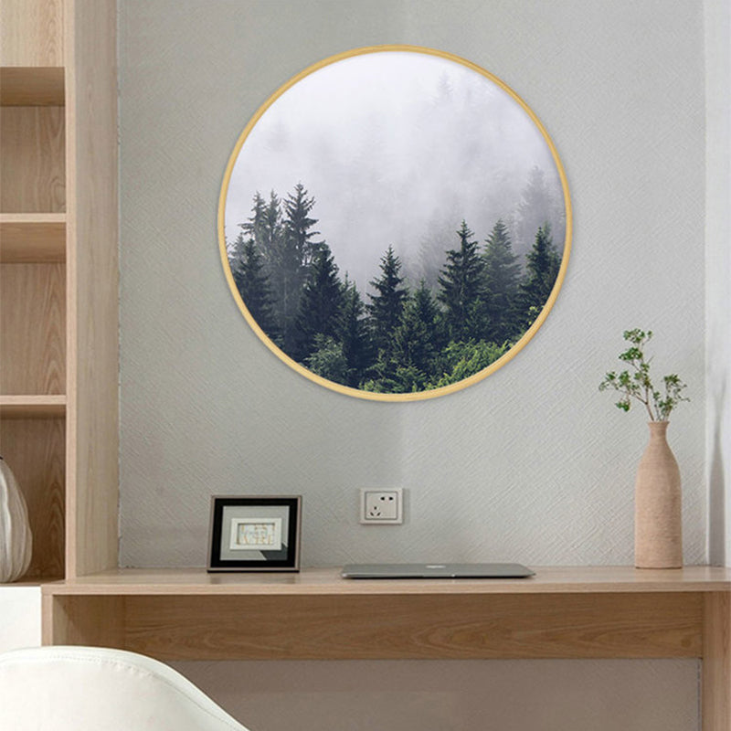 Modern Foggy Mountain Wall Art Canvas Textured Pastel Color Painting for Sitting Room