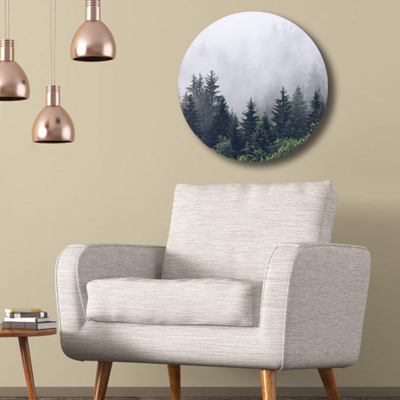 Modern Foggy Mountain Wall Art Canvas Textured Pastel Color Painting for Sitting Room