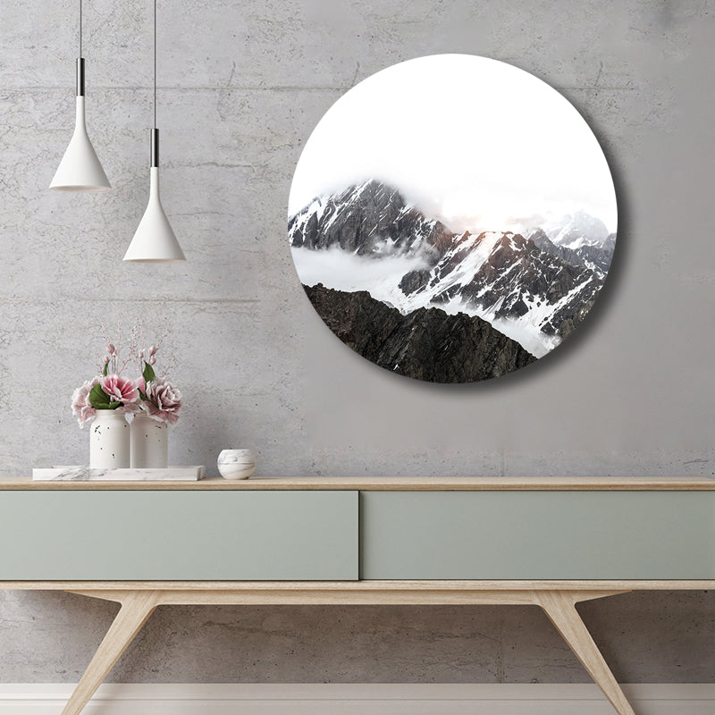 Modern Foggy Mountain Wall Art Canvas Textured Pastel Color Painting for Sitting Room