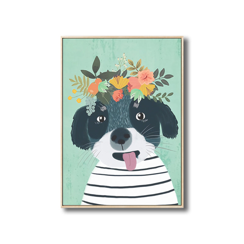Cartoon-Haustier mit Blumen, Kunstdruck auf Leinwand, strukturiert, farbenfrohe Wanddekoration für das Kinderzimmer