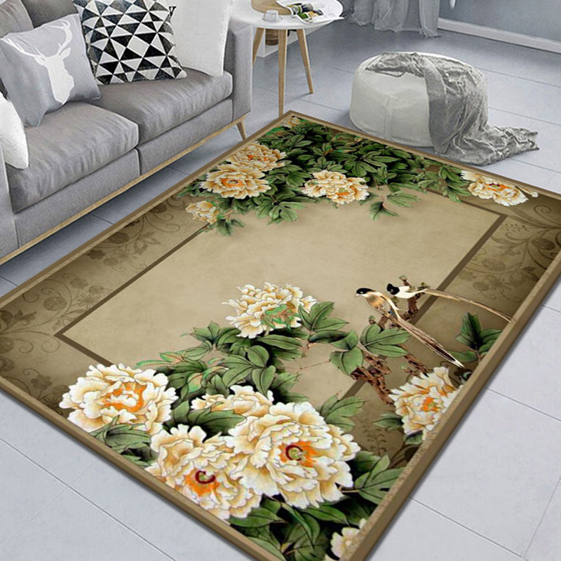 Stylish Multicolor Modernist Rug Polyester Leaf and Flower Pattern Rug Washable Pet Friendly Non-Slip Carpet for Living Room