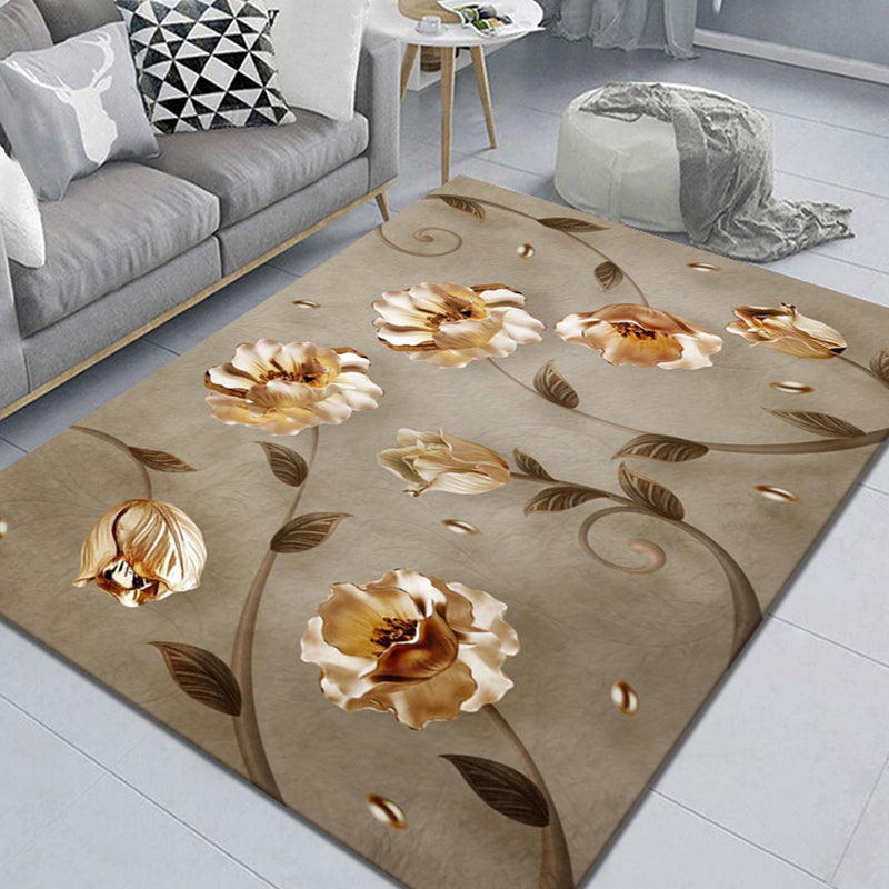 Stylish Multicolor Modernist Rug Polyester Leaf and Flower Pattern Rug Washable Pet Friendly Non-Slip Carpet for Living Room