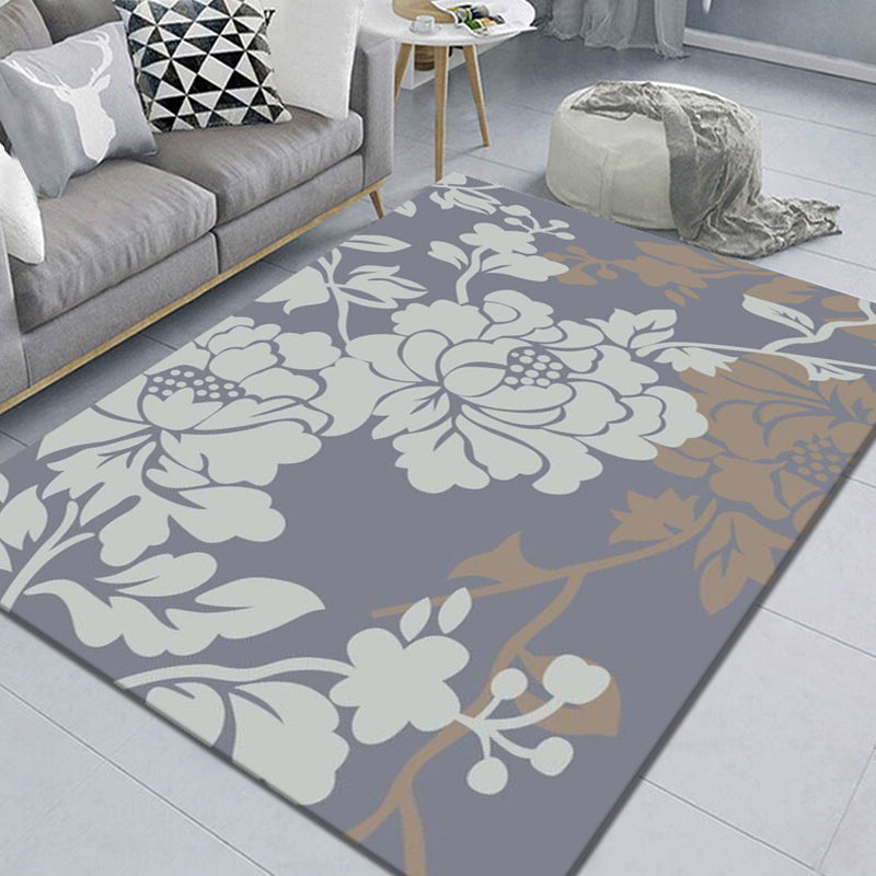 Stylish Multicolor Modernist Rug Polyester Leaf and Flower Pattern Rug Washable Pet Friendly Non-Slip Carpet for Living Room