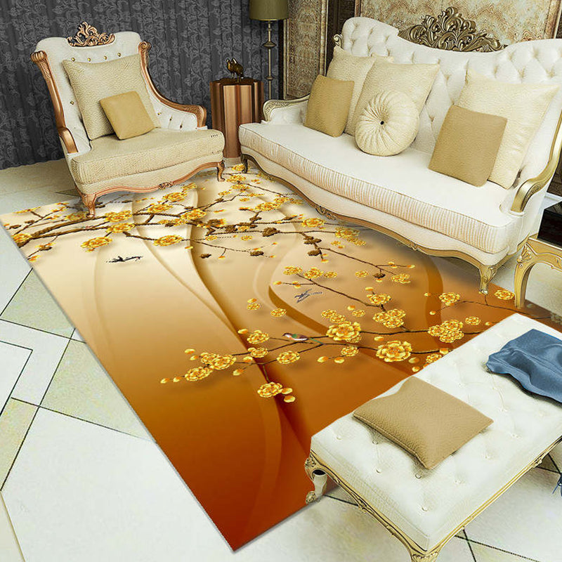 Modernist Botanical Pattern Rug Multicolor Polyester Rug Non-Slip Backing Washable Pet Friendly Carpet for Home