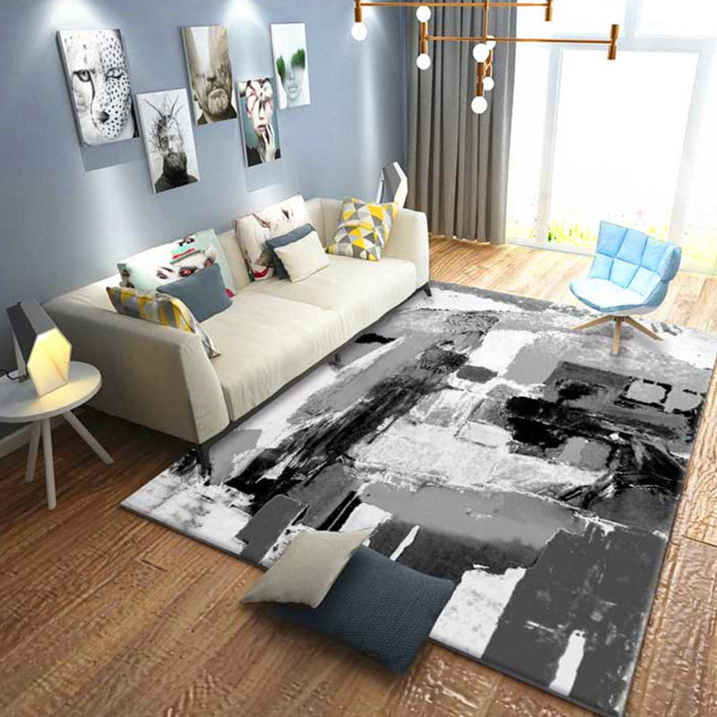 Multicolor Brushstroke Painting Pattern Rug Polyester Modern Rug Washable Anti-Slip Pet Friendly Area Rug for Living Room