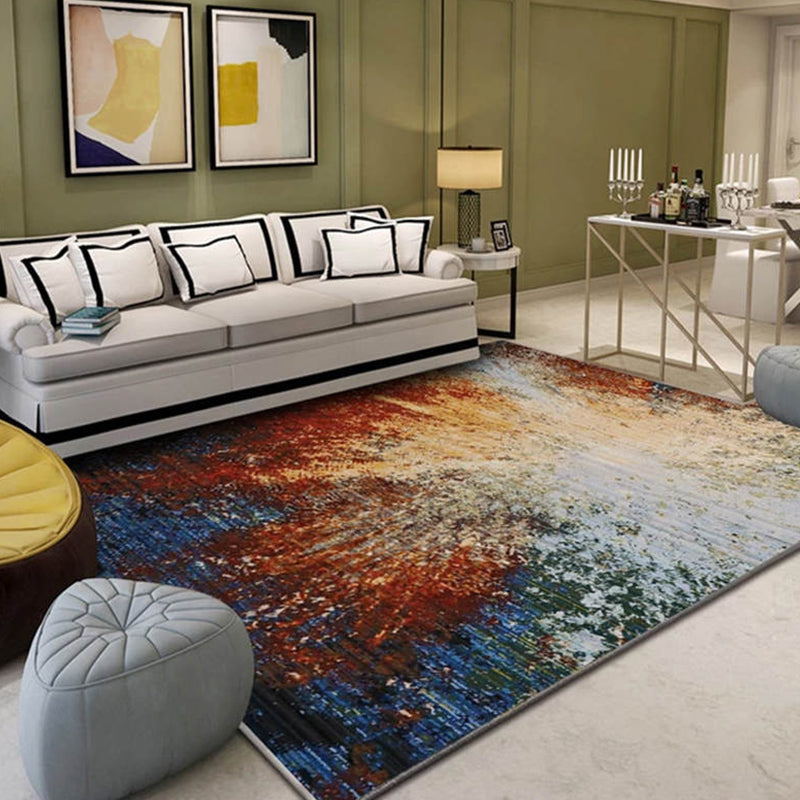 Multicolor Brushstroke Painting Pattern Rug Polyester Modern Rug Washable Anti-Slip Pet Friendly Area Rug for Living Room