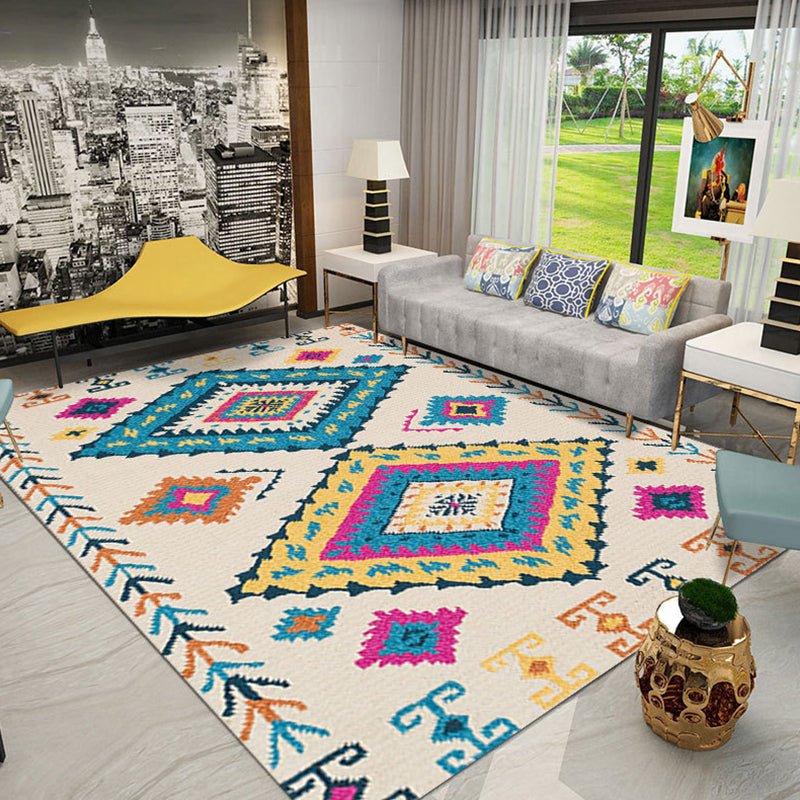 Multicolor Tribal Pattern Rug Polyester Southwestern Rug Washable Anti-Slip Pet Friendly Area Rug for Bedroom